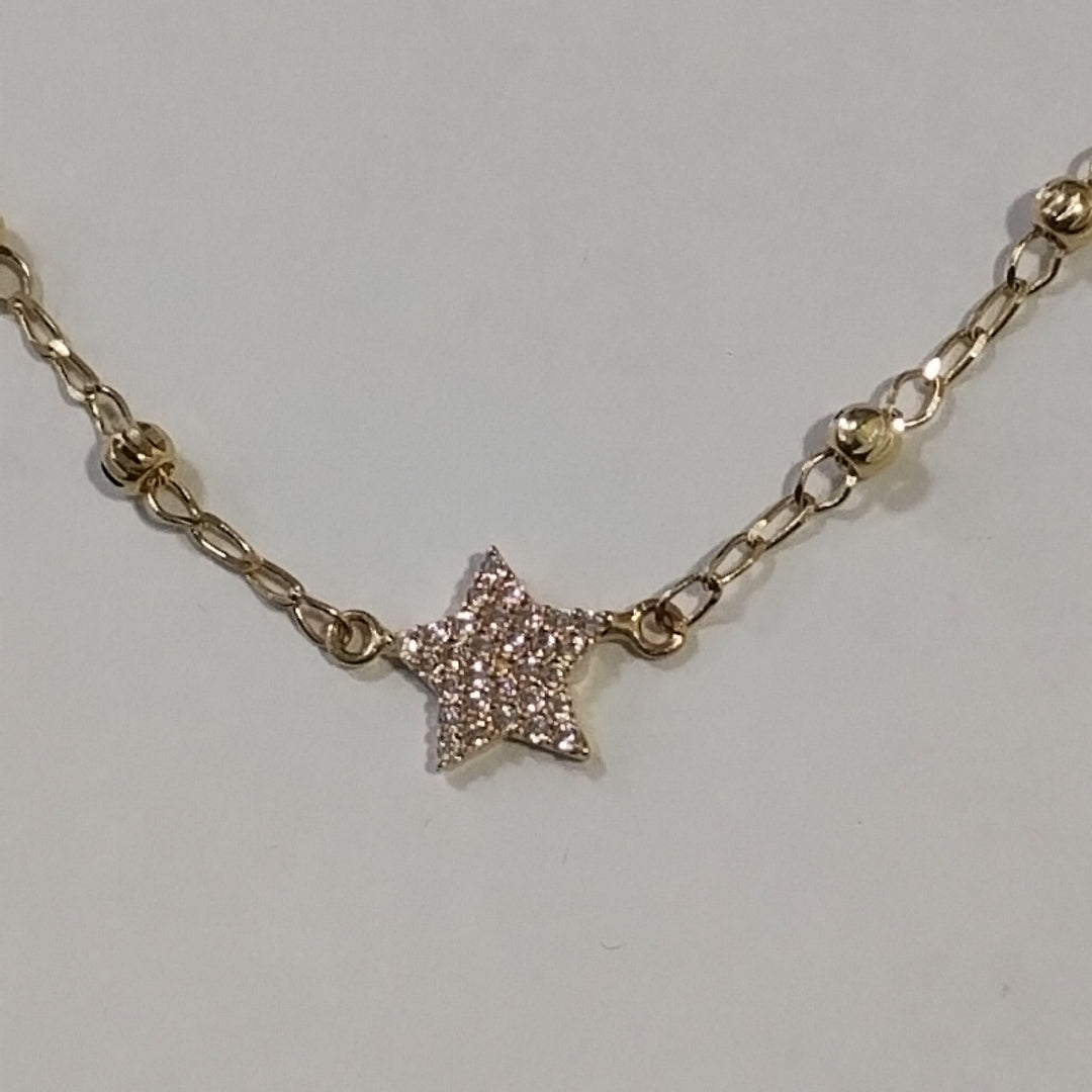 PULSERA ESPECIAL CON ESTRELLA Y CIRCONIAS 14K 18 CM 1.4 GR (NUEVO)