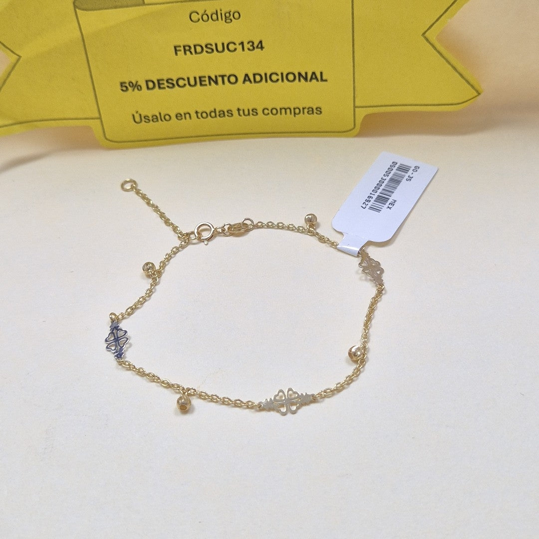 PULSERA ESPECIAL CON TREBOL 14K 18 CM 1.8 GR (NUEVO)
