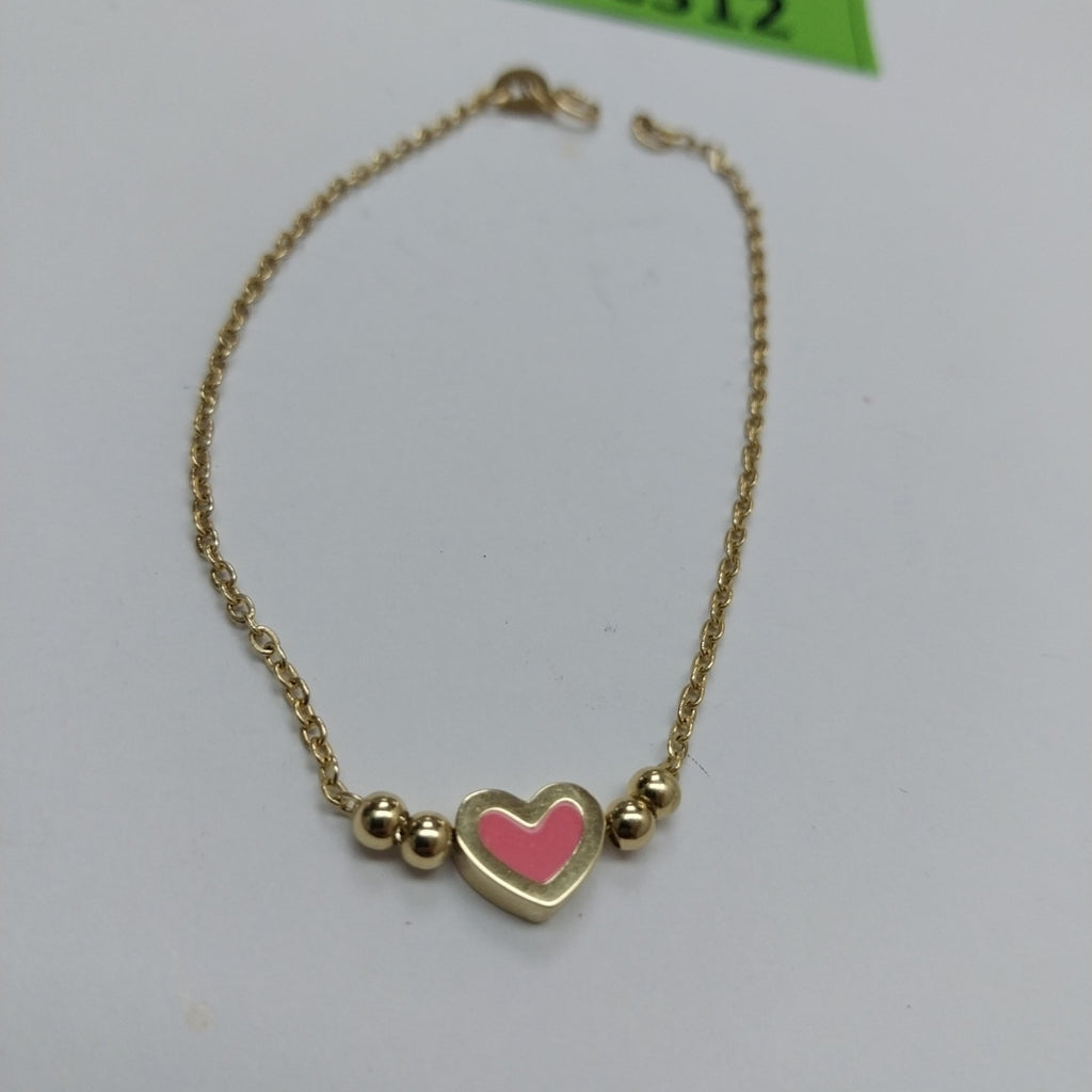 PULSERA TEJIDO ESPECIAL CON FIGURA CORAZON CON ESMALTE ROSA 14K 18 CM 2 GR (NUEVO)