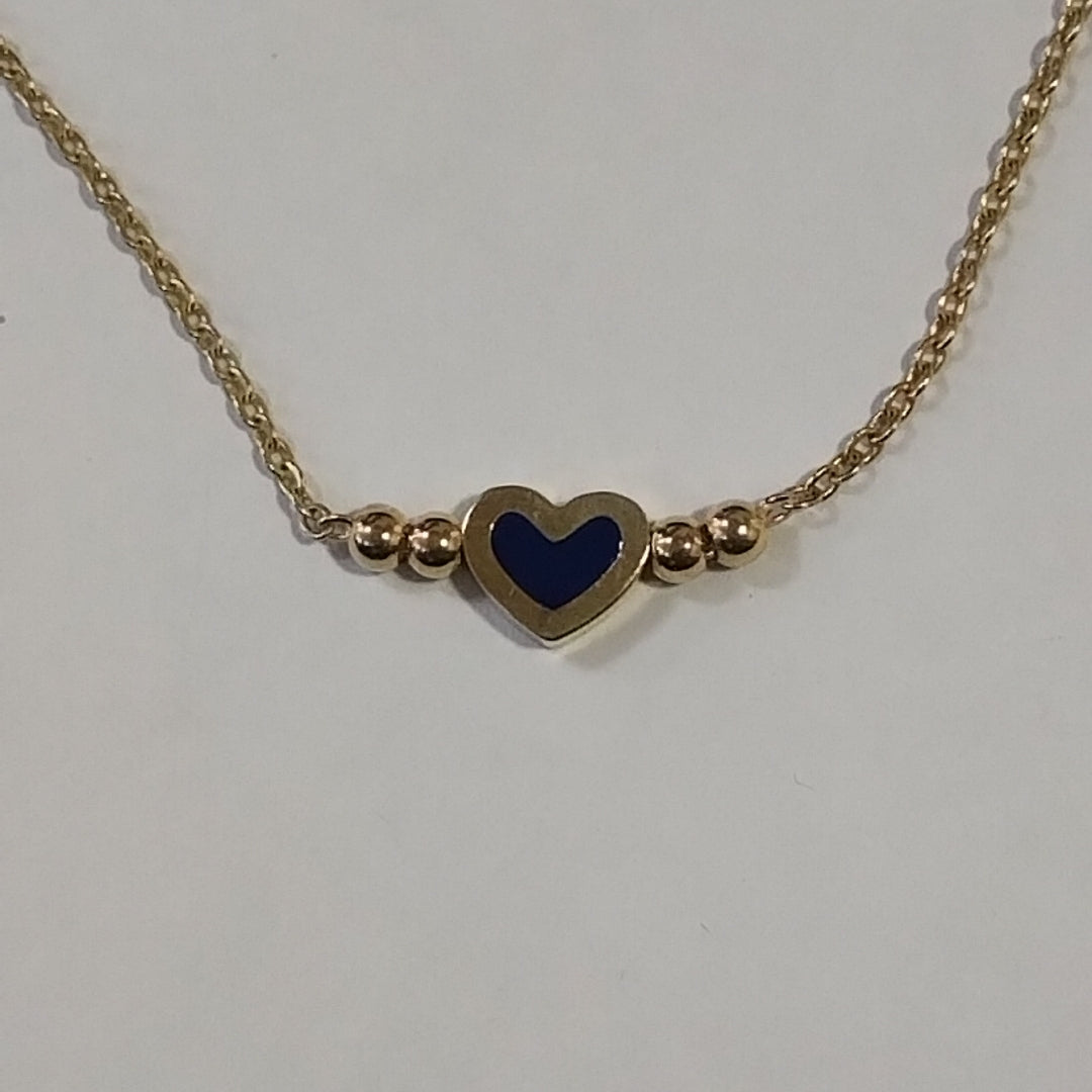 PULSERA TEJIDO ESPECIAL CON FIGURA CORAZON CON ESMALTE AZUL 14K 18 CM 2 GR (NUEVO)