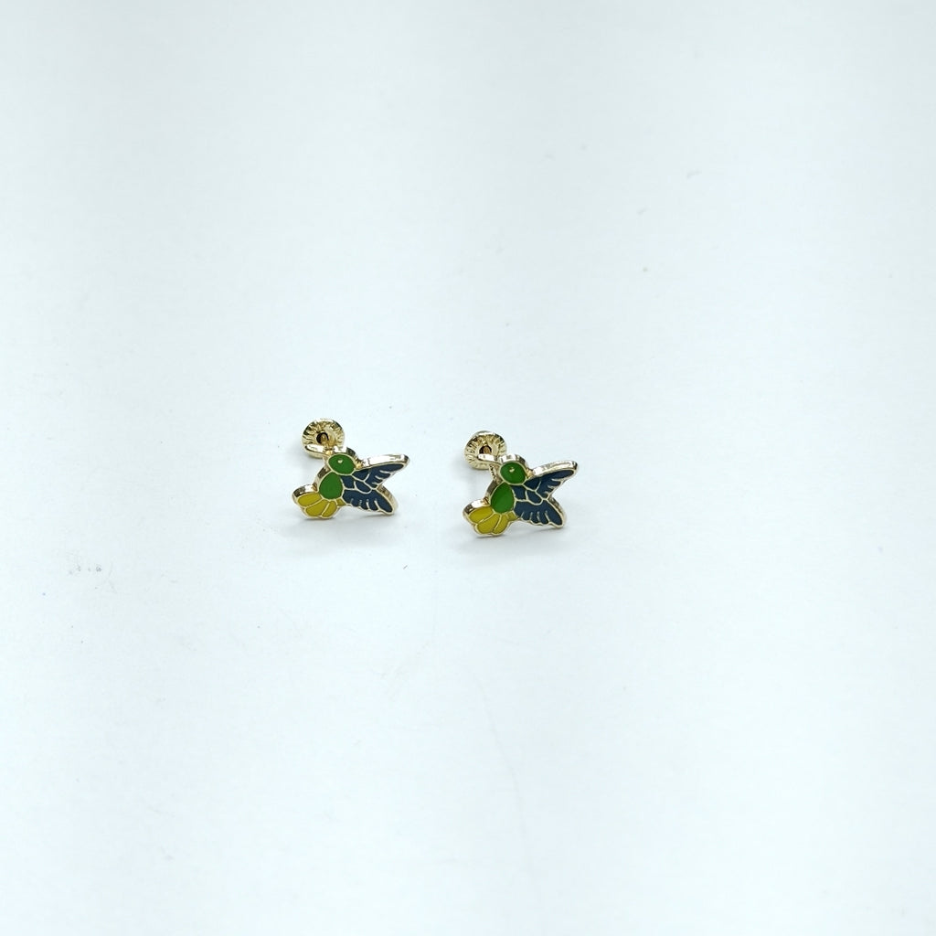 BROQUELES BROQUEL FIG COLIBRI ESMALTE VERDE 14K 0.2138 GR (NUEVO)