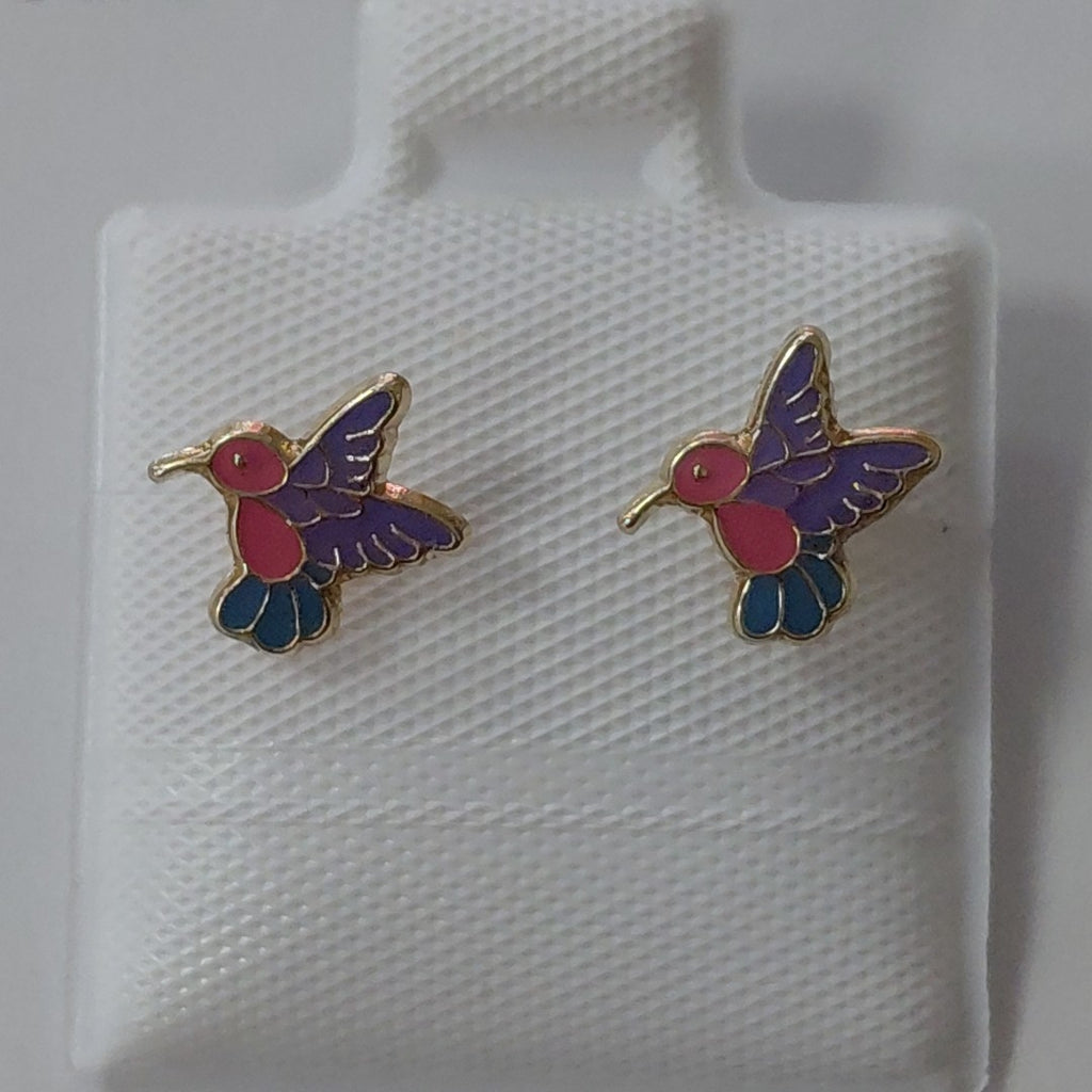 BROQUELES BROQUEL FIG COLIBRI ESMALTE ROSA 14K 0.2138 GR (NUEVO)