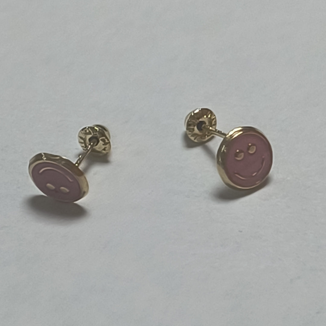 BROQUELES BROQUEL FIG SONRISA ESMALTE ROSA 14K 0.1696 GR (NUEVO)