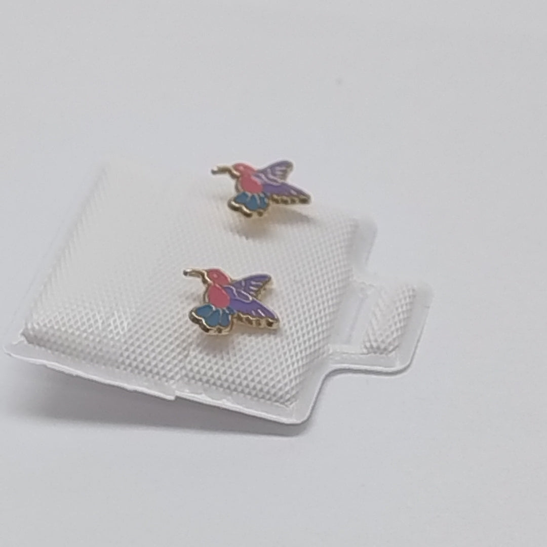 BROQUELES BROQUEL FIG COLIBRI ESMALTE ROSA 14K 0.2138 GR (NUEVO)