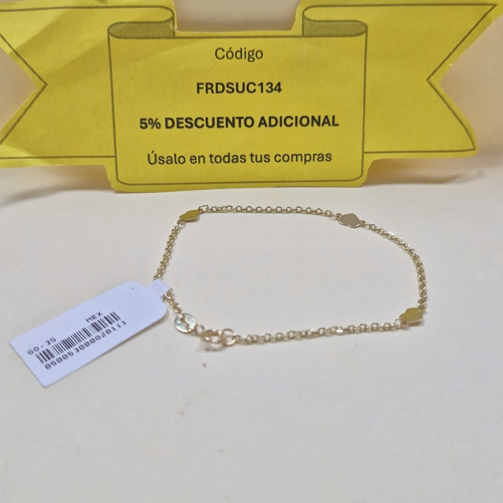 PULSERA TEJIDO ESPECIAL FIG CORAZONES 14K 18 CM 1.3 GR (NUEVO)