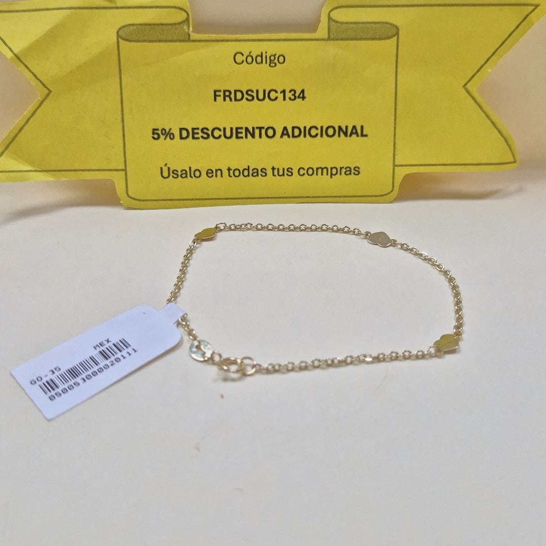PULSERA TEJIDO ESPECIAL FIG CORAZONES 14K 18 CM 1.3 GR (NUEVO)