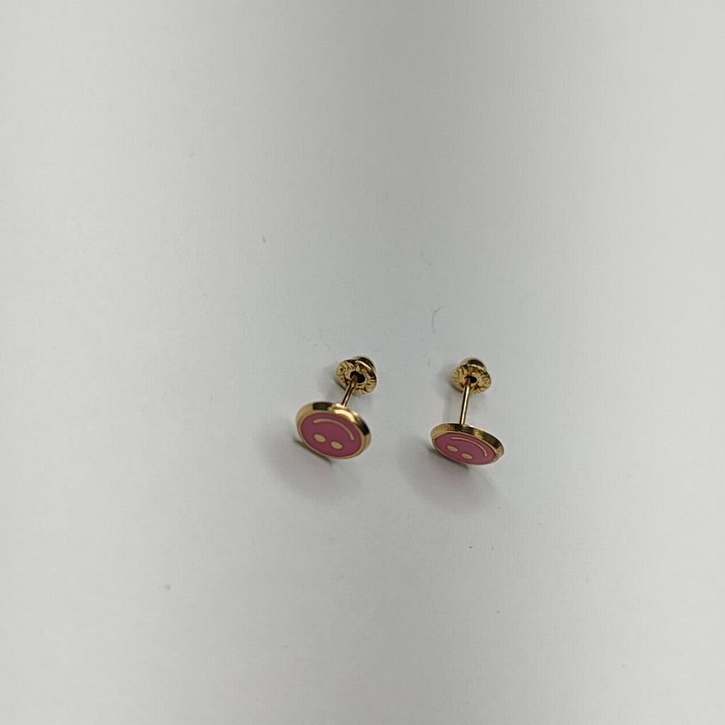BROQUELES BROQUEL FIG SONRISA ESMALTE ROSA 14K 0.1696 GR (NUEVO)