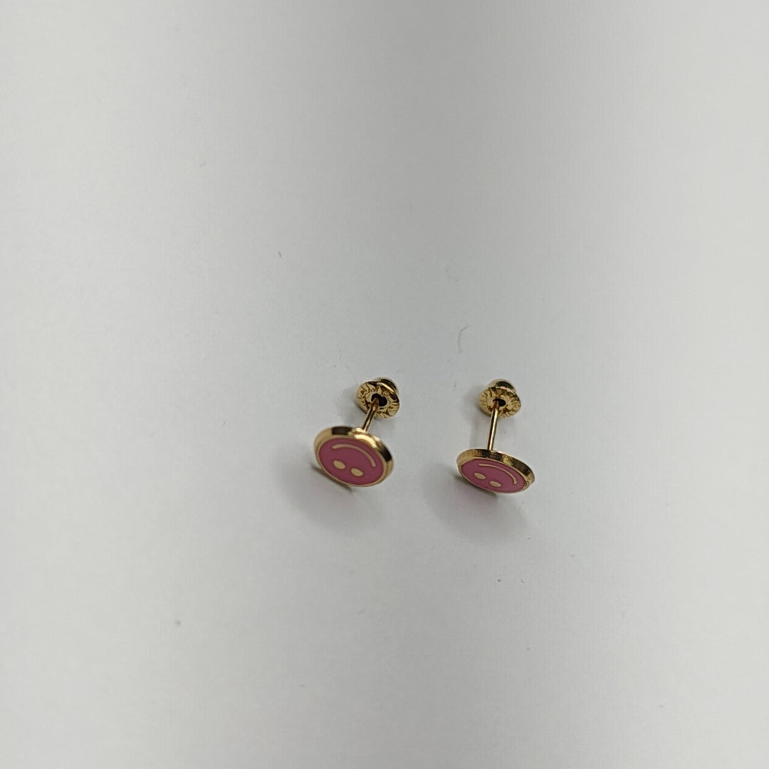 BROQUELES BROQUEL FIG SONRISA ESMALTE ROSA 14K 0.1696 GR (NUEVO)