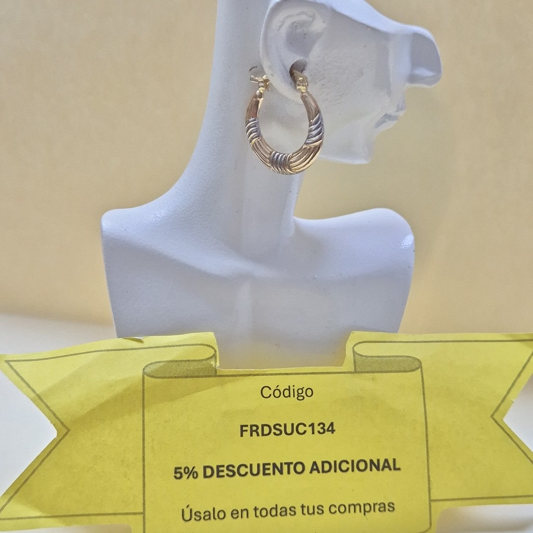 ARETES TEJIDO ARRACADAS COMBINADAS HUECAS 14K 1.9 GR (NUEVO)