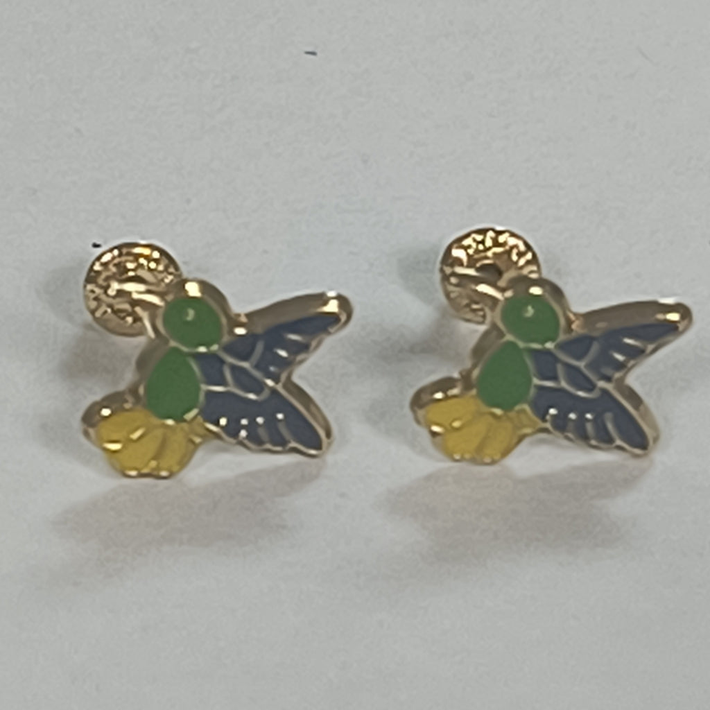 BROQUELES BROQUEL FIG COLIBRI ESMALTE VERDE 14K 0.2138 GR (NUEVO)
