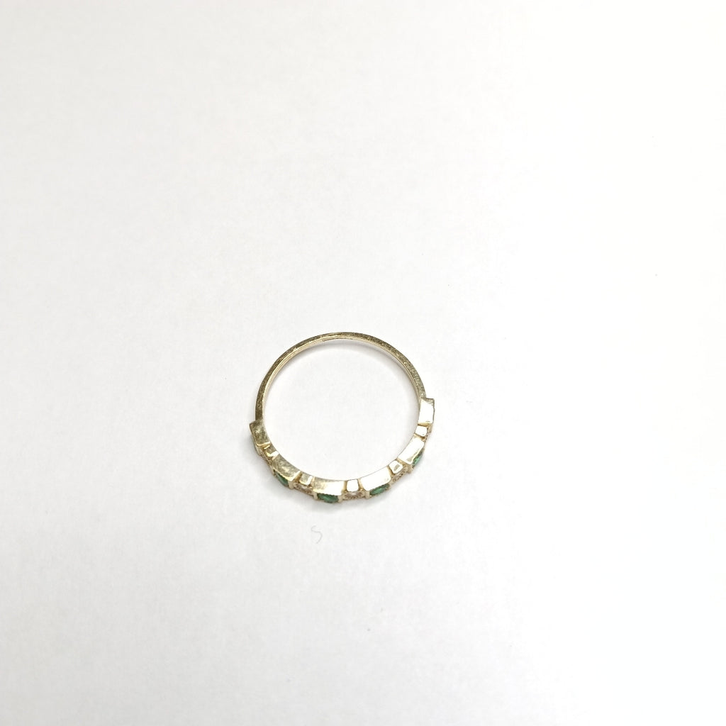ANILLOS TEJIDO ANILLITO C CIRCONIAS Y PIEDRAS VERDES 14K 8.5 1.5 GR (NUEVO)