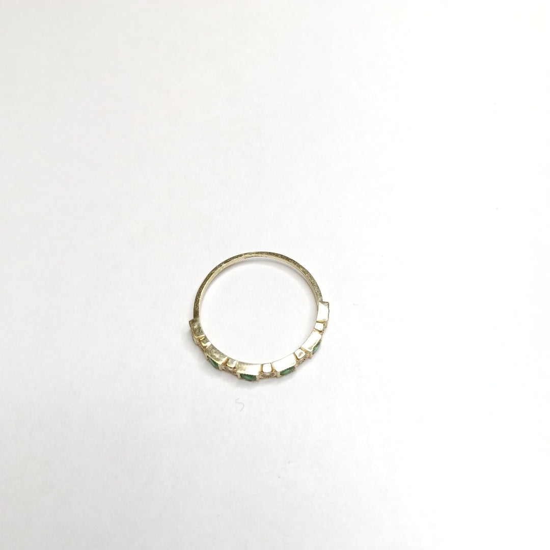 ANILLOS TEJIDO ANILLITO C CIRCONIAS Y PIEDRAS VERDES 14K 8.5 1.5 GR (NUEVO)