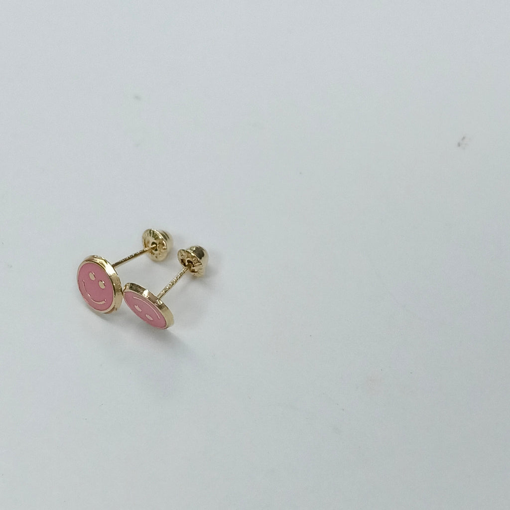 BROQUELES BROQUEL FIG SONRISA ESMALTE ROSA 14K 0.1696 GR (NUEVO)