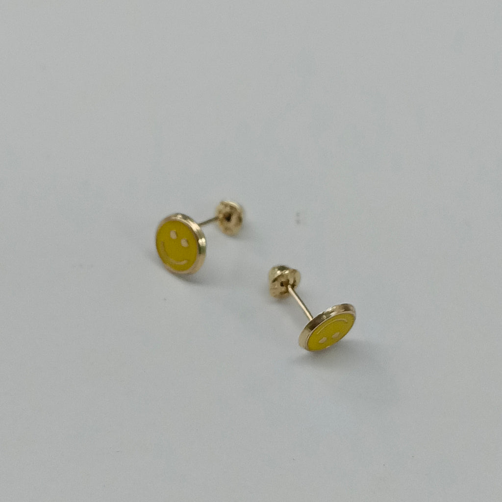 BROQUELES BROQUEL FIG SONRISA ESMALTE AMARILLO 14K 0.2074 GR (NUEVO)
