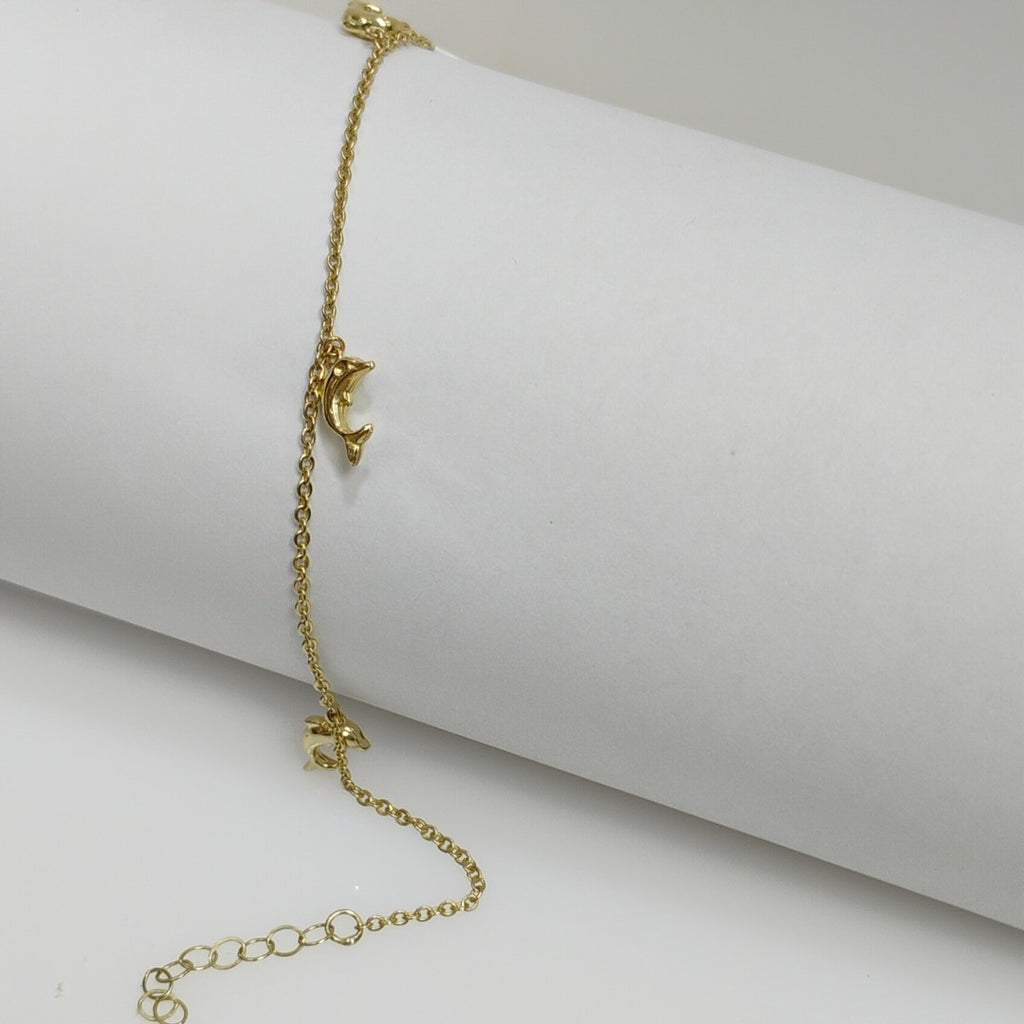 PULSERA ESPECIAL CON DIJES DELFINES 10K 18 CM 2 GR (NUEVO)