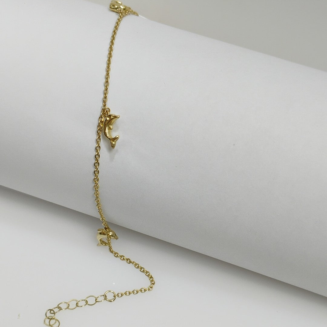 PULSERA ESPECIAL CON DIJES DELFINES 10K 18 CM 2 GR (NUEVO)