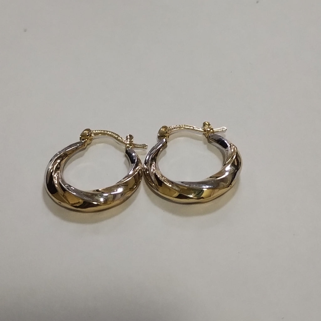 ARETES TEJIDO ARRACADA TRENZADA COMBINADA 14K 1.8 GR (NUEVO)
