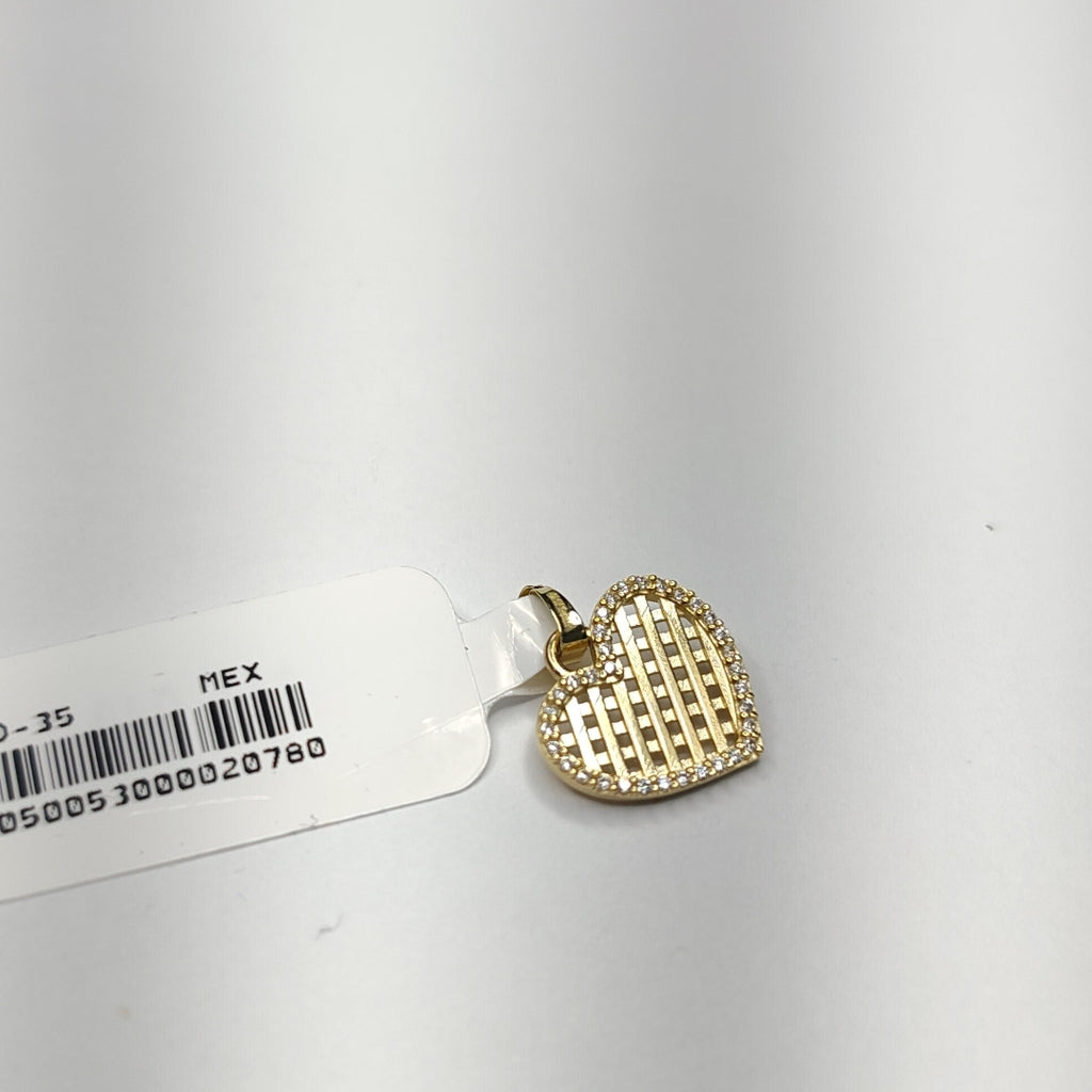 DIJE TEJIDO CORAZON CON CERCO DE CIRCONIAS 14K 1.2 GR (NUEVO)