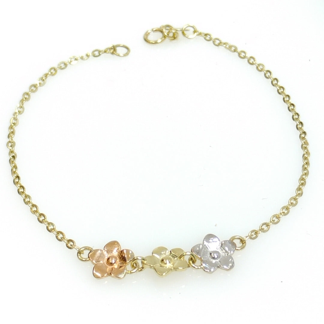 PULSERA TEJIDO ESPECIAL FIG FLORES 14K 18 CM 2.1 GR (NUEVO)