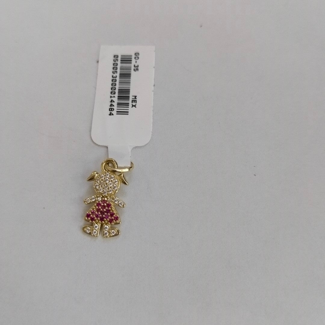 DIJE NIÑA CON CIRCONIAS Y PIEDRAS DE COLOR 10K 1 GR (NUEVO)