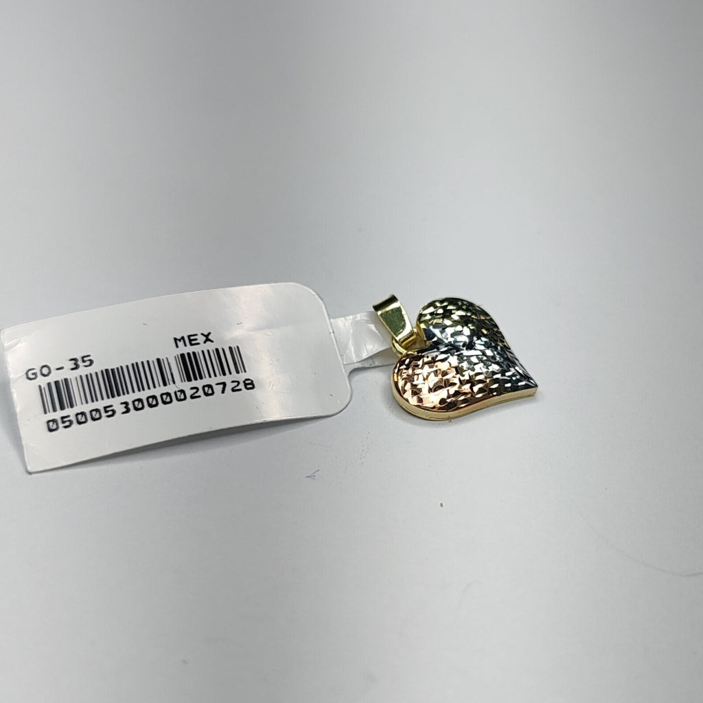 DIJE TEJIDO CORAZON LABRADO COMBINADO 14K 1.3 GR (NUEVO)