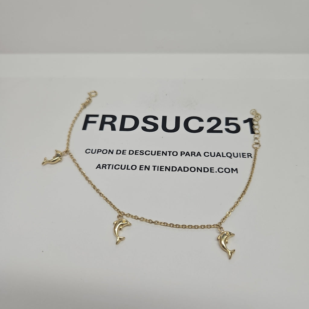 PULSERA ESPECIAL CON DIJES DELFINES 10K 18 CM 1.9 GR (NUEVO)