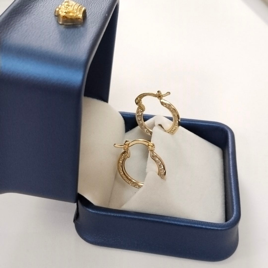 ARETES ARRACADAS CON CIRCONIAS 14K 2.4 GR (NUEVO)