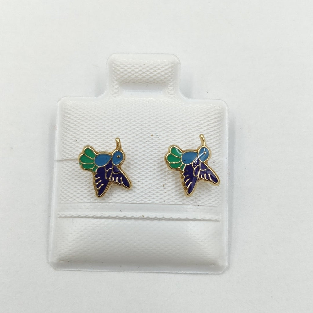BROQUELES BROQUEL FIG COLIBRI ESMALTE AZUL 14K 0.2138 GR (NUEVO)