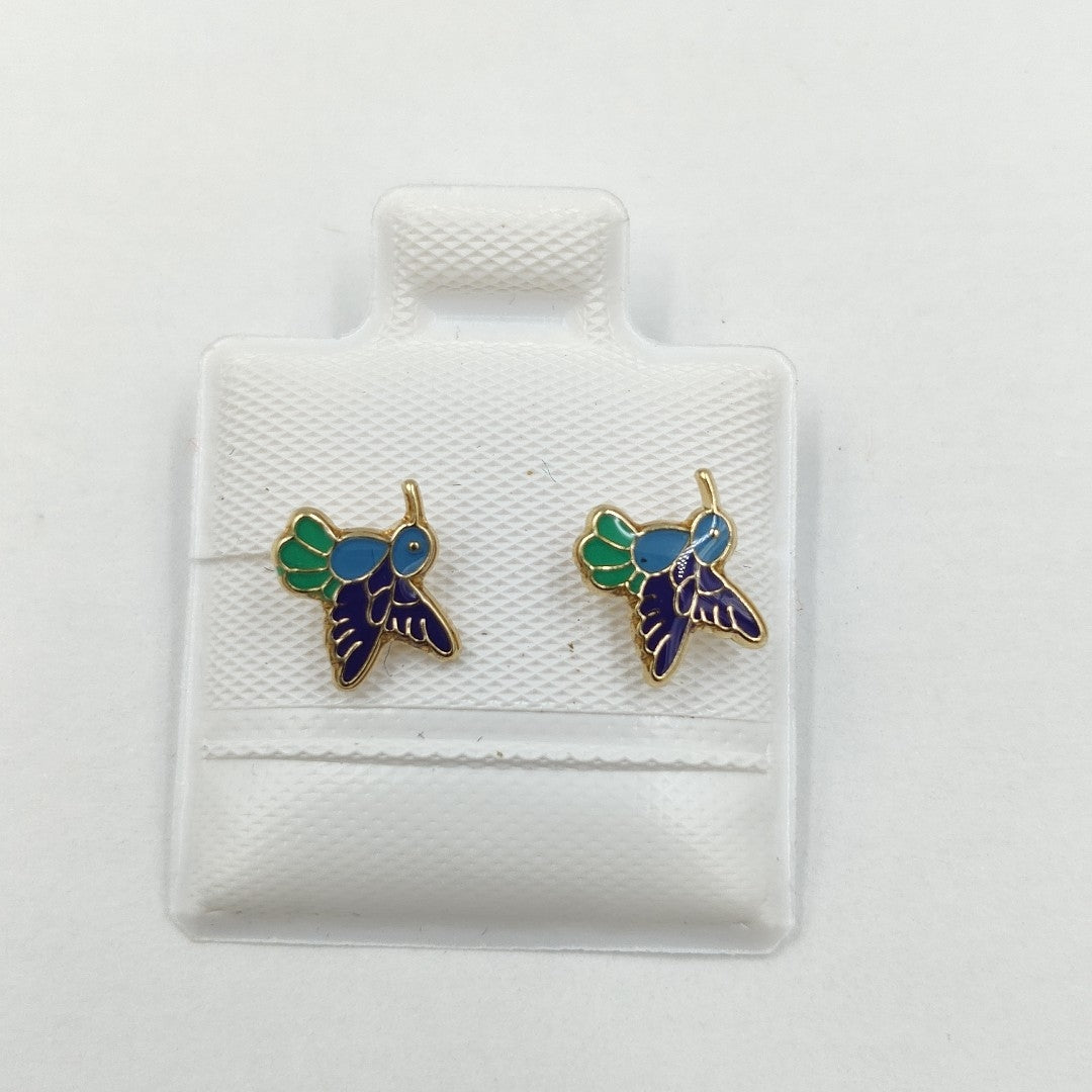 BROQUELES BROQUEL FIG COLIBRI ESMALTE AZUL 14K 0.2138 GR (NUEVO)