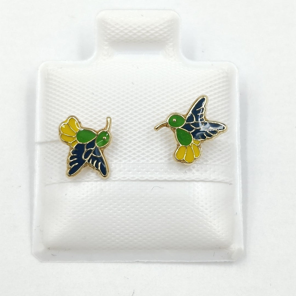 BROQUELES BROQUEL FIG COLIBRI ESMALTE VERDE 14K 0.2138 GR (NUEVO)