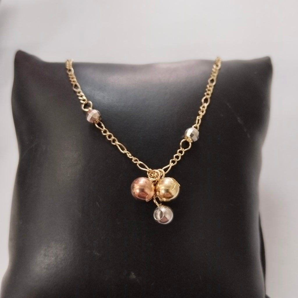 CADENA GARGANTILLA 3X1 CON ESFERAS COMBINADAS 14K 45 CM 3.1 GR (NUEVO)