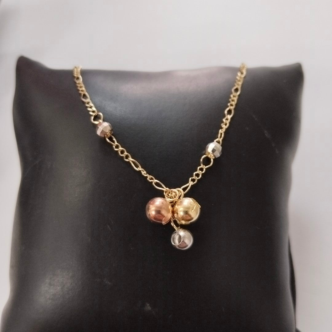 CADENA GARGANTILLA 3X1 CON ESFERAS COMBINADAS 14K 45 CM 3.1 GR (NUEVO)