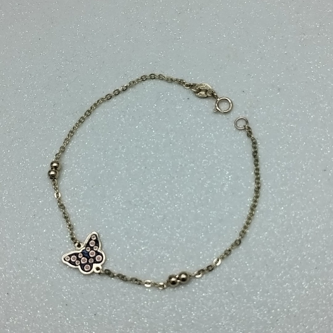 PULSERA TEJIDO ESPECIAL MARIPOSA CON ESMALTE 14K 18 CM 1.8 GR (NUEVO)