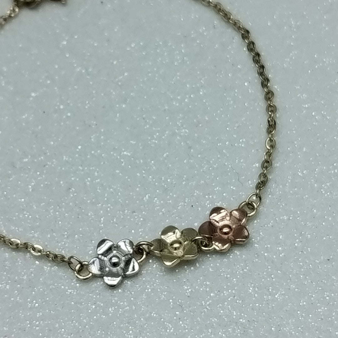PULSERA TEJIDO ESPECIAL FIG FLORES 14K 18 CM 2 GR (NUEVO)