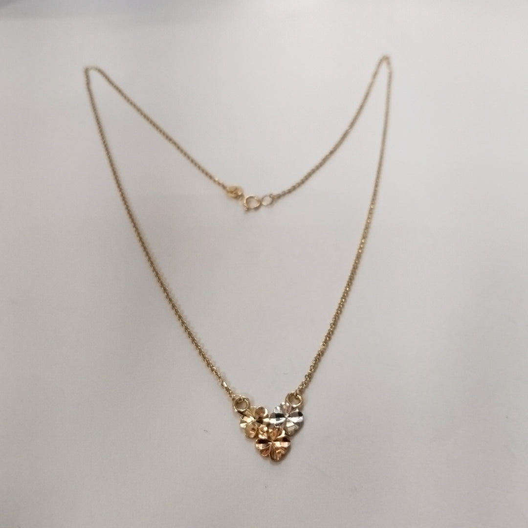 CADENA TEJIDO GARGANTILLA ESPECIAL C FLORES 14K 45 CM 3 GR (NUEVO)
