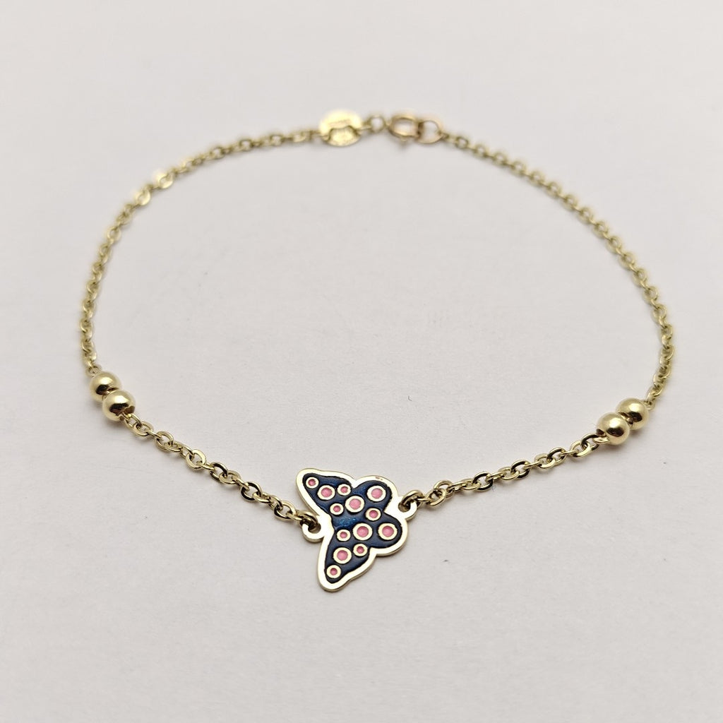 PULSERA TEJIDO ESPECIAL MARIPOSA CON ESMALTE 14K 18 CM 1.8 GR (NUEVO)