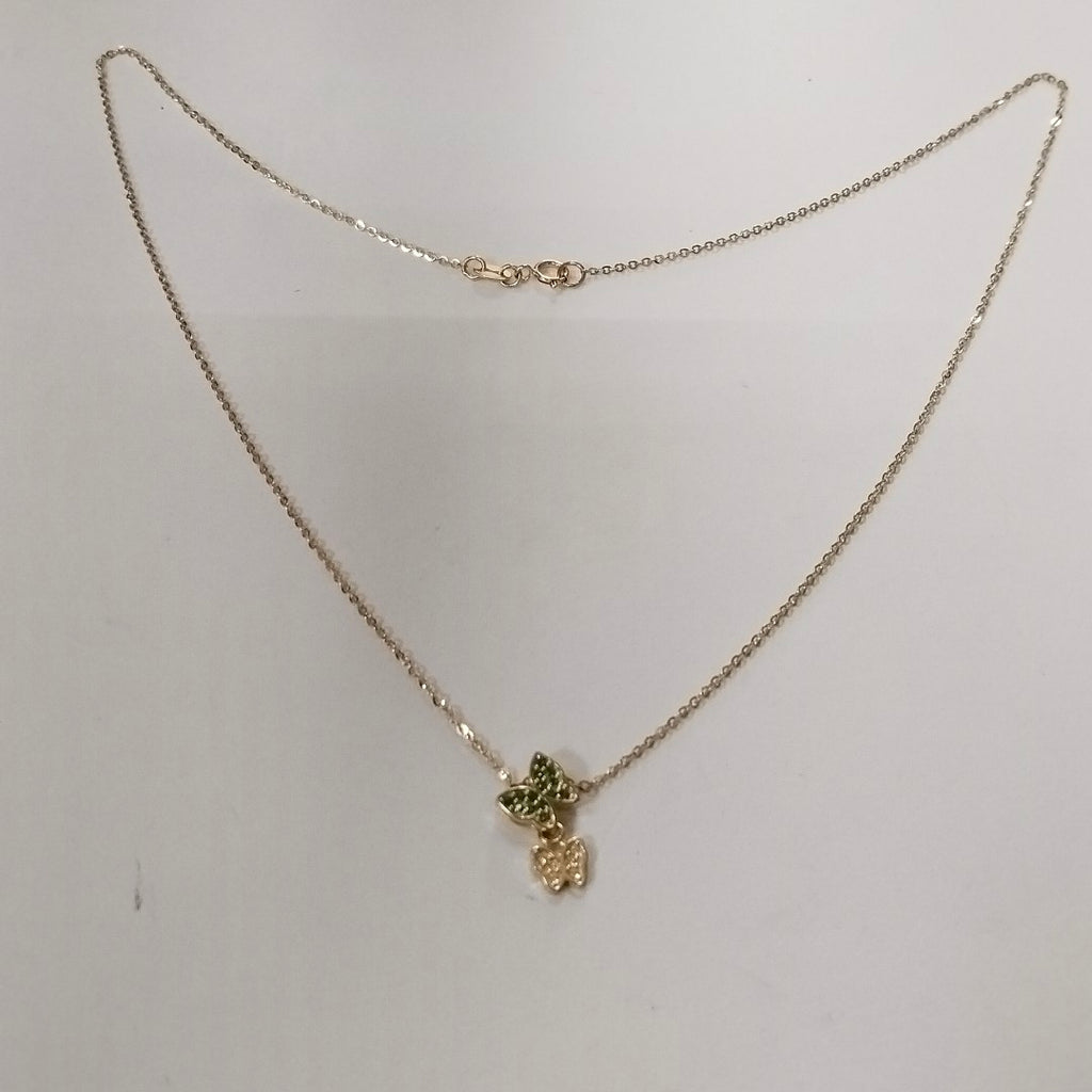 CADENA TEJIDO GARGANTILLA CON DIJE MARIPOSAS CIRCONIAS Y PIEDRAS DE COLOR 14K 45 CM 2 GR (NUEVO)