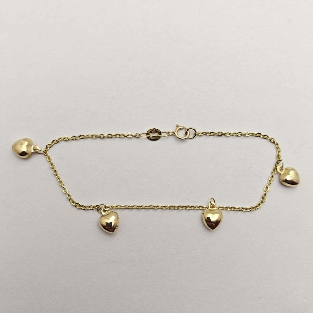 PULSERA ESP CON FIG CORAZONES 14K 18 CM 1.8 GR (NUEVO)