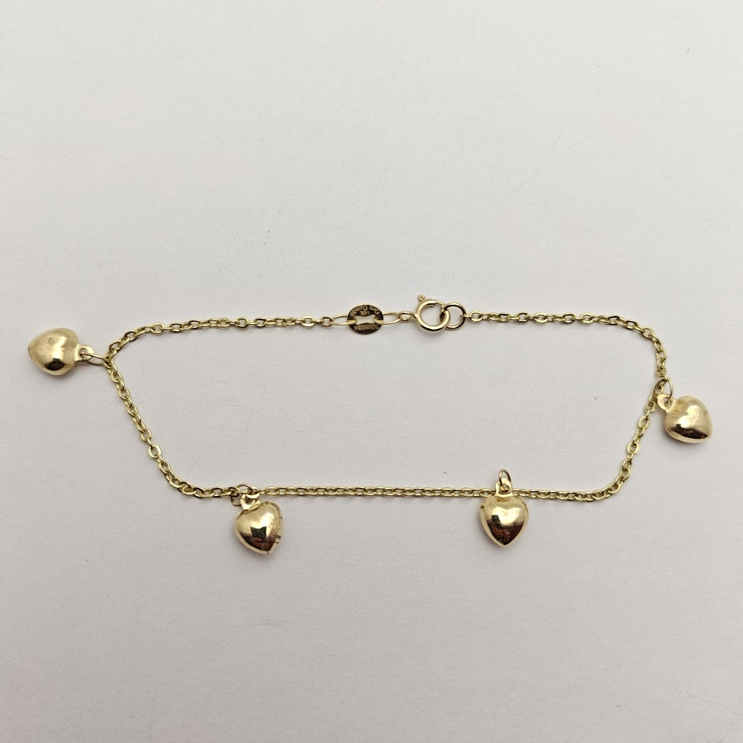 PULSERA ESP CON FIG CORAZONES 14K 18 CM 1.8 GR (NUEVO)