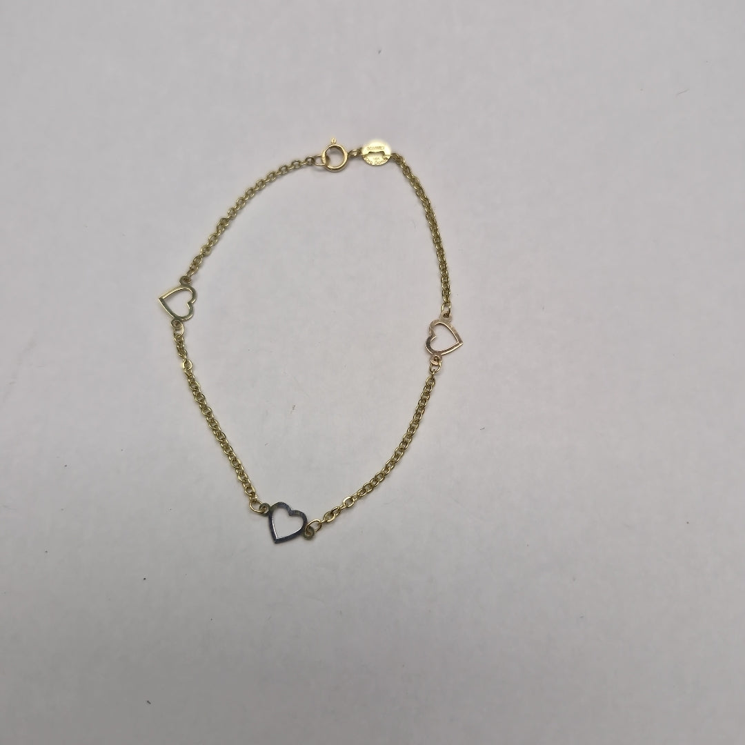 PULSERA ESPECIAL CON CORAZONES 14K 18 CM 1.2 GR (NUEVO)