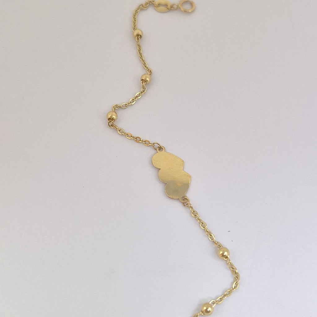 PULSERA TEJIDO ESPECIAL CON DOS CORAZONES 14K 18 CM 1.7 GR (NUEVO)