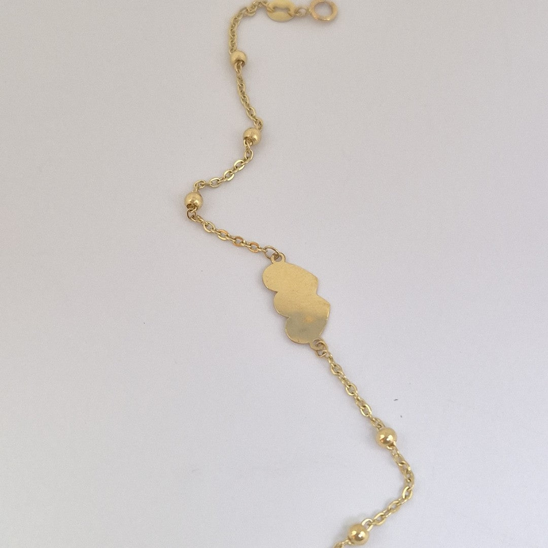 PULSERA TEJIDO ESPECIAL CON DOS CORAZONES 14K 18 CM 1.7 GR (NUEVO)