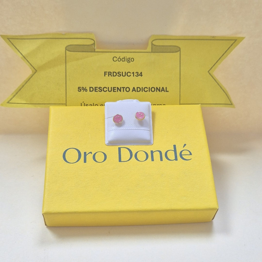 BROQUELES BROQUEL FIG SONRISA ESMALTE ROSA 14K 0.1696 GR (NUEVO)