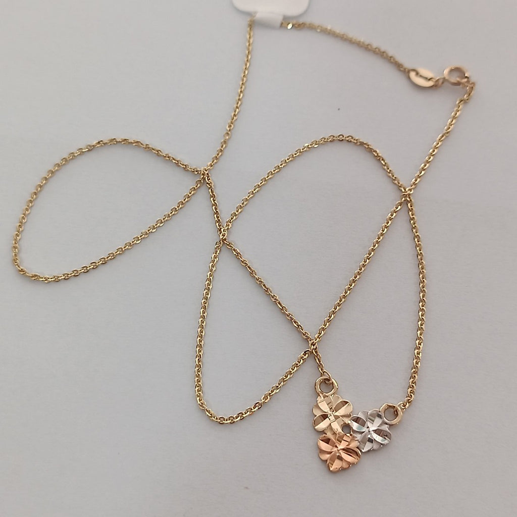 CADENA TEJIDO GARGANTILLA ESPECIAL C FLORES 14K 45 CM 3 GR (NUEVO)