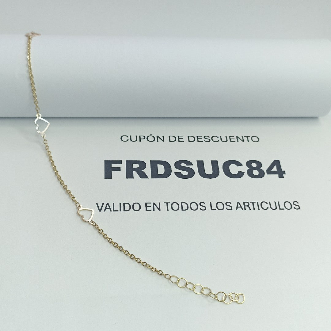 PULSERA ESPECIAL CON CORAZONES 10K 18 CM 1.3 GR (NUEVO)