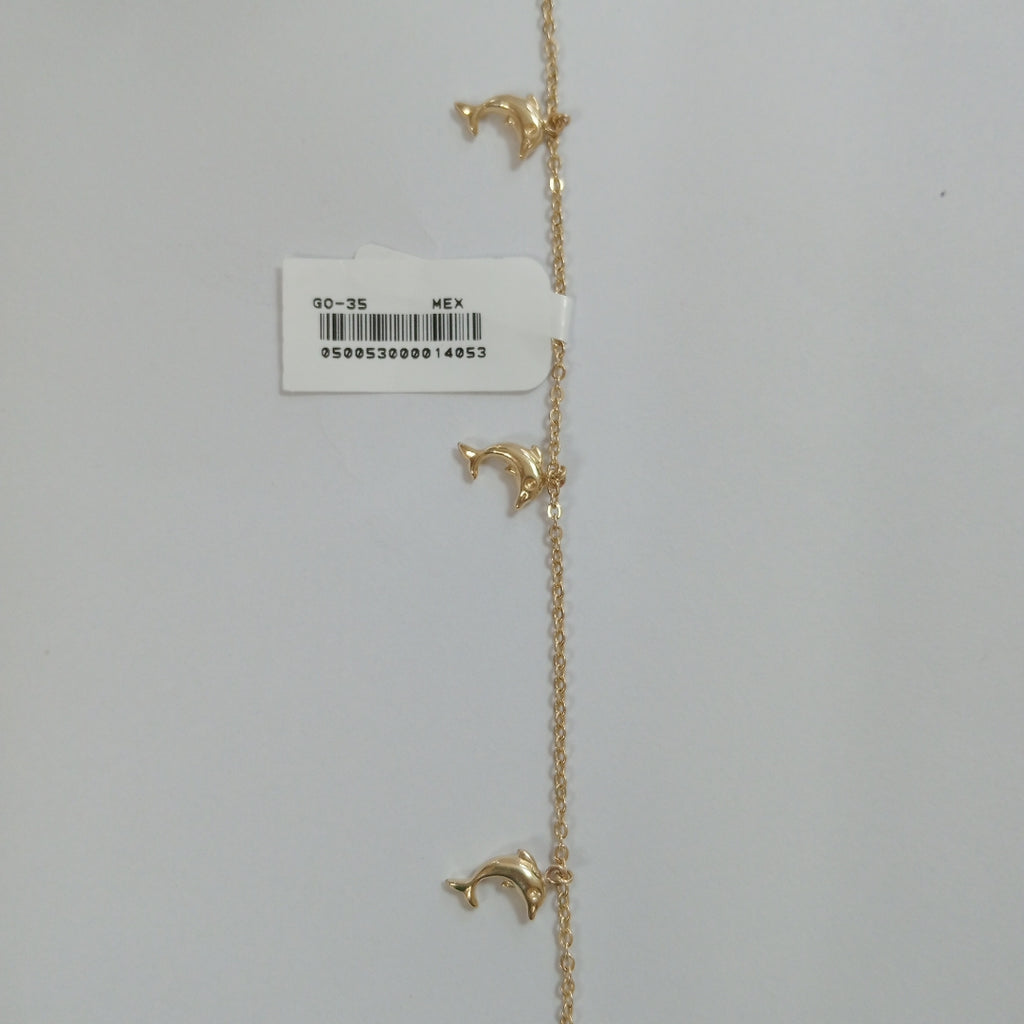 PULSERA ESPECIAL CON DIJES DELFINES 10K 18 CM 2 GR (NUEVO)