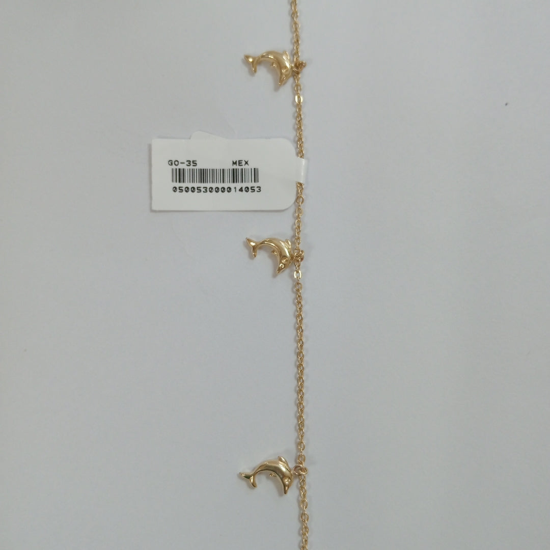 PULSERA ESPECIAL CON DIJES DELFINES 10K 18 CM 2 GR (NUEVO)
