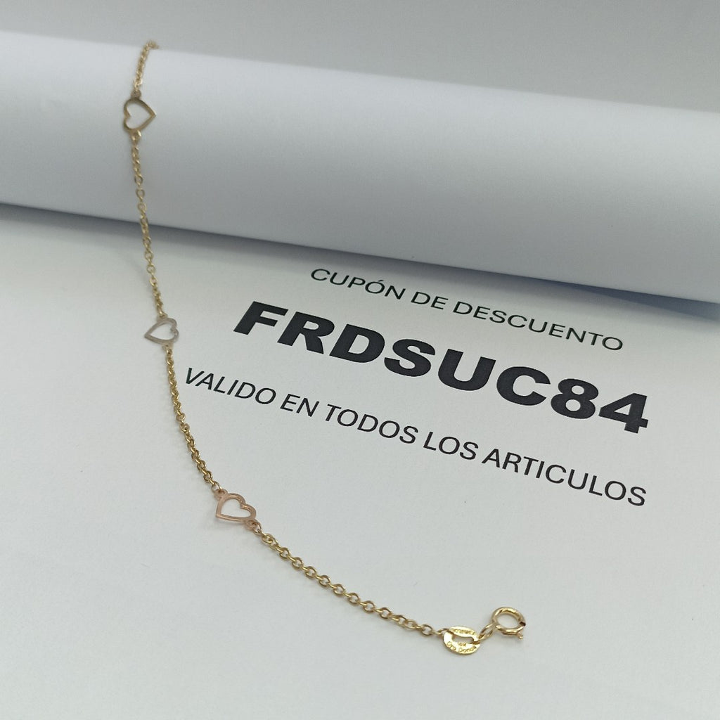 PULSERA ESPECIAL CON CORAZONES 10K 18 CM 1.3 GR (NUEVO)