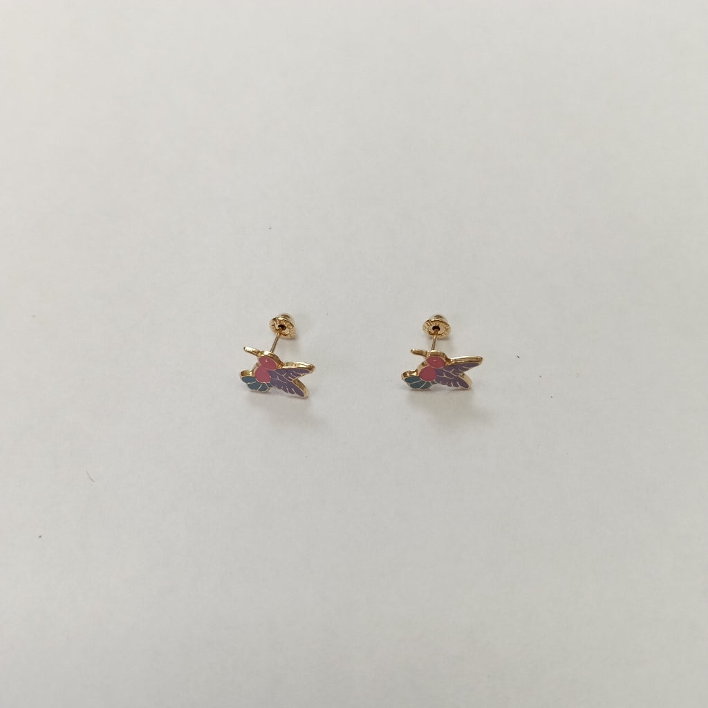 BROQUELES BROQUEL FIG COLIBRI ESMALTE ROSA 14K 0.2138 GR (NUEVO)