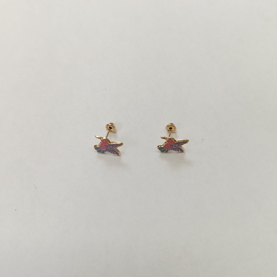 BROQUELES BROQUEL FIG COLIBRI ESMALTE ROSA 14K 0.2138 GR (NUEVO)